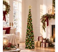 MaxEarn 5FT/1.5M Pop Up Christmas Tree, Collapsible Tree w/ 24 Baubles & 100 Leds Coloured Lights-Timer 8 Modes, Metal Stand, Artificial Tree for Xmas Home Apartment Christmas Decoration, Home & Flats
