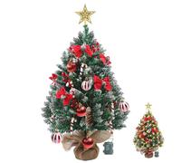 MaxEarn 60CM Mini Christmas Tree with 60 LED String Lights, DIY Artificial Christmas Tree with Star and Red Bowknots, Pine Cones and Red Berries Decoration for Xmas, Home, Kitchen, Dining Table Decor