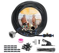 MaxEarn 63Pcs Misting Cooling System Set, 50ft (15m) Misting Line Pipe, Brass Fog Nozzles and Adapters, Outdoor Water Spray Cooling Kit, Patio Drip Irrigation Mister for Garden Greenhouse Parasol