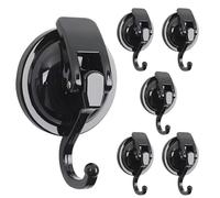 MaxEarn 6Pcs Suction Hooks, Black Extra Strong Vacuum Suction Cup Hooks, No Drilling Heavy Duty Wall Hook Loadable 5kg for Bathroom Kitchen Smooth Window Wall Glass