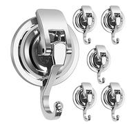 MaxEarn 6Pcs Suction Hooks, Silver Extra Strong Vacuum Suction Cup Hooks, No Drilling Heavy Duty Wall Hook Loadable 5kg for Bathroom Kitchen Smooth Window Wall Glass