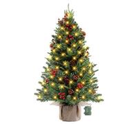 MaxEarn 90cm/3ft Mini Christmas Tree with Lights, Artificial Tabletop Christmas Tree with 80 LED Lights, 170 Branches (PE + PVC), Red Berries & Pine Cones for Xmas, Home, Table, Desk Decor