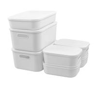 MaxEarn 9Pcs 4 Sizes Plastic Storage Boxes with Lids, 15L & 8L & 6L & 4L Stackable Storage Baskets with Handles, Cupboard Organiser, White Organizer Containers for Bathroom, Office, Living Room