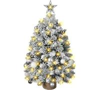 MaxEarn Mini Christmas Tree Silver 60 cm with 60 LED Lighting | Small Artificial Christmas Tree with Star Tree Topper, Bow, Christmas Ball, Merry Christmas, Table Christmas Tree
