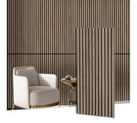 MaxEarn Pack of 2 Acoustic Panels Walnut Colour, Acoustic Wall Panels Made of Real Wood Veneer, 3D Wall Cladding Wood Decor, Slat Wall with Felt Sound Insulation 110 x 48 cm for Interior Decoration