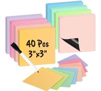 MAXECHO 40 Pcs 3" x 3" Reusable Magnetic Sticky Notes Dry Erase Magnet Sheets Set, Easy to Post Labels with Marker for Whiteboard, Multicolor Stickers for White Board, Fridge, Locker
