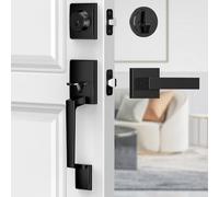 MAXECURITY Black Front Door Lock Set - Modern Exterior Door Handle and Deadbolt, Reversible for Right & Left Handed