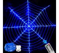 Maxee 114 LED Halloween Spider Web Lights Decor, 3.6 m Giant Round Net Lights with Remote Control (8 Modes & Timer), Net Light Decoration for Window Garden Indoor Outdoor - Blue