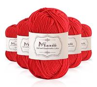 Maxee 250 g (5 x 50 g) Hand Knitting Yarn, Cotton Blend, Cotton for Knitting, Cotton Yarn for Crochet and Crafts, Soft Comfortable Yarn - for Beginners, Experienced Knitters (Red)