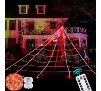 Maxee 315 LED Halloween Spider Web Lights Decor, 5m Giant Net Lights with 26m Light Chain & Remote Control (8 Light Modes & Timer), Net Lights Decoration for Garden Indoor Outdoor - Red