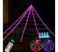 Maxee 390 LED Halloween Spider Web Lights Decor, 5m Giant Net Lights with 26m Light Chain & Remote Control (8 Light Modes & Timer), Net Lights Decoration for Garden Indoor Outdoor - Purple+Orange