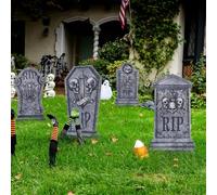 Maxee 4 Pcs 16.2" Halloween Tombstones Yard Signs Decoration, Plastic Gravestones RIP Grave Decor with 8 Stakes for Grave, Outdoor Garden, Party Decor(Without Lights)