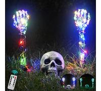Maxee Halloween Lighted Skeleton Set, Skull Arm Stakes with 1 Remote Colored Lights (36 Leds, 8 Light Modes & Timing Function), 2 Green Lights (3 Modes), Decoration for Outdoor Yard Garden Graveyard