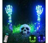 Maxee Halloween Lighted Skeleton Set, Skull Arm Stakes with 1 Remote Green Lights (36 Leds, 8 Light Modes & Timing Function), 2 Purple Lights (3 Modes), Decoration for Outdoor Yard Garden Graveyard