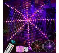 Maxee Halloween Spider Web Lights Decor, 3.6 m Giant Round Net Lights 184 LED with Remote Control (8 Modes & Timer) Net Light Decoration for Window Garden