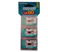 Maxell 3-Pack Black Microcassettes, 180 Minutes Total Recording Time, For Microcassette Recorders and Answering Machines