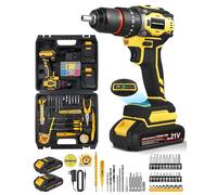 Maxesla 115PCS Cordless Drill Set 21V, 25+3 Torque Brushless Combi Drill with 2 * 2000mAh, 45N.m Max Electric Screwdriver Kit, 2 Variable Speed, LED Work Light, Home and Garden DIY Project Kit