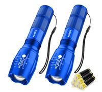 Maxesla 2 Pack LED Torch Blue,Gifts for Men Dad Kids, Zoomable Torches Led Super Bright Flashlight, Powerful Torches Battery Powered Water Resistant 5 Modes Mini Tactical Torch for Camping