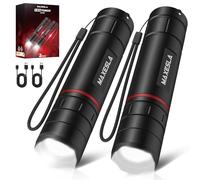 Maxesla 2Pack LED Torch Rechargeable,Super Bright Flashlight with 3 Light Modes,Adjustable Focus,Pocket Size, Waterproof,Hand Torch for Camping,Hiking,and Emergency