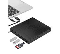 Maxesla External DVD Drive USB 3.0 Type C With SD TF Card Reader & USB-Stick Port, Super Fast Speed 8X CD 24X Burner for Windows 11 Laptop Desktop PC Mac
