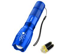 Maxesla LED Torch Battery Powered Blue,Zoomable Torches Led Super Bright,Gifts for Men Dad Kids,Powerful Torches Water,Resistant 5 Modes Small Tactical Torch for Camping Xmas