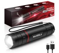 Maxesla LED Torch Rechargeable,Super Bright Flashlight with 3 Light Modes,Adjustable Focus,Pocket Size, Waterproof,Hand Torch for Camping,Hiking,and Emergency