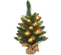 Maxesla Mini Christmas Tree with Lights, 50cm Small Pre Lit Table Top Christmas Tree with Holly Decorations, 8 Lighting Modes Desk Christmas Trees, Tabletop Artificial Xmas Tree for Home Office Décor