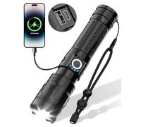 Maxesla Type C LED Torch Rechargeable 10000LM Gifts for Men Dad Kids, 3000mAh Battery Torches LED Super Bright, IPX5 Waterproof Rechargeable Torch 5 Modes Adjustable Focus, Camping Torch with USB Port