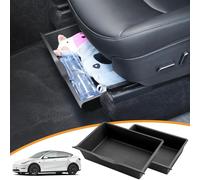 Maxetodo 2 Pack Under Seat Storage Box for Tesla Model Y,TPE Front Seat Organizer Tray with Anti-Slip Threads,Waterproof Hidden Storage Drawer,Black Tesla Model Y Accessories (Driver & Passenger Side)