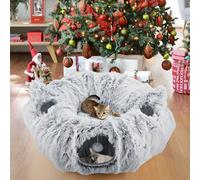 Maxetodo Foldable Cat Tunnel with Plush Mat, Grey Cat Play Tunnel with Cozy Bed, Washable & Collapsible Indoor Pet Toy for Kittens, Rabbits & Small Dogs cat tunnel tree skirt christmas