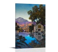 Maxfield Parrish 1945 Mill Pond American Scene Painting Poster with Country House, Lake Reflection And Mountain Backdrop Wall Art Artworks Picture Print Wall Art Painting Canvas Gift Decor Homes Decor