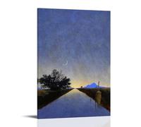 Maxfield Parrish 'The Enchanted Path' New Romanticism Wall Art Prints with Moonlit Canal And Mountain Landscape Frame 24x36inch(60x90cm)