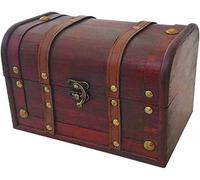 MAXFLO Wood and Leather Treasure Chest Box Decorative Storage Chest Box with Lock | Handcrafted Decorative Boxes with Lids for Home Decor | Wood Box with Lid | Small Chest | Wooden Stash Box