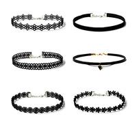 Maxforever 6 PCS Necklaces Black Velvet Choker Set Classic Gothic Tattoo Lace Chokers, L, Velvet, Lace, Metal