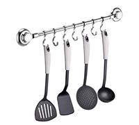 MaxHold No-Drilling/Suction Cup Steel Towel/Utensil Rack with 7 Adjustable Hooks - Vaccum System - Stainless Steel Never Rust - for Bathroom & Kitchen