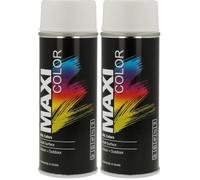 Maxi Color Satin Brilliant White RAL9016 Spray 400ml - Fast-drying spray for metal, wood & plastic. Provides a smooth satin white finish with strong coverage and long-lasting protection. (Pack of 2)