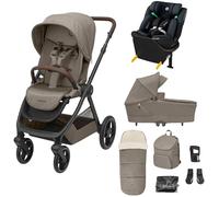 Maxi-Cosi Oxford Plus Stroller+Emerald 360 S Swivel Car Seat Bundle, Compact Foldable, 0-4 Years, Up to 22 kg, Includes Carrycot, 2-in-1 Footmuff, Backpack, Rain Cover, Accessories, Twillic Truffle