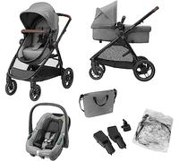 Maxi-Cosi Zelia S Trio, 3-in-1 Pram Travel System, 0-22 kg, Grey | Baby Pushchair, 0-4 Years, CabrioFix S i-Size Baby Car Seat Included, Foldable, Compact, Reclining, Nursery Bag Included