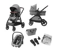 Maxi-COSI Zelia S Trio Stroller 3 in 1 Set, 0-4 Years, Up to 22 kg, Foldable, Compact and Adjustable Stroller, Includes CabrioFix S i-Size Car Seat, Accessories, Diaper Bag, Grey