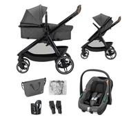 Maxi-COSI Zelia S Trio² Stroller 3 in 1 Set, 0-4 Years, Up to 22 kg, One-Hand Fold, Compact and Reversible Pushchair, Includes CabrioFix S i-Size Car Seat, Accessories, Diaper Bag, Dark Grey