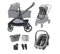 Maxi Cosi Zelia Select+, Baby Stroller 3 in 1 with Car Seat, 0-4 Years (0-22 kg), One-Hand Fold Pushchair Travel System, Reversible Carrycot, with CabrioFix S i-Size Baby Car Seat, Grey