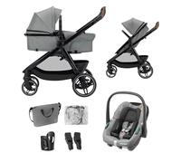 Maxi COSI Zelia Select Trio, Baby Stroller 3 in 1 with Car Seat, 0-4 Years (0-22 kg), One-Hand Fold, Compact and Reversible Puschair Travel System, with CabrioFix S i-Size Baby Car Seat, Grey