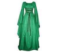 Maxi Dress for Women Medieval Retro Gothic Gown Dress Long Sleeve Lace Up Cosplay Evening Party Prom Dress Green