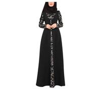 Maxi Dress for Women Plus Size Ethnic Color Block False Two Piece Muslim Dress Middle Eastern Style Modest Abaya Robe