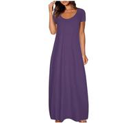 Maxi Dress for Women Short Sleeve Tshirt Dresses Solid Color Long Sundresses 2024 Trendy Casual Loose Dress Women's Fall Dresses