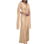 Maxi Dress for Women UK Sequin Elegant Bridesmaid Dress Party Evening Prom Dresses Bandage Prom Ball Gowns Mermaid Long Dress V Neck Long Sleeve Clubwear Sparkly Glitter Wedding Guest Dresses