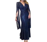 Maxi Dress for Women UK Sequin Elegant Bridesmaid Dress Party Evening Prom Dresses Bandage Prom Ball Gowns Mermaid Long Dress V Neck Long Sleeve Clubwear Sparkly Glitter Wedding Guest Dresses