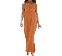 Maxi Dress for Women UK Spaghetti Strap Long Dress Halter Neck Sleeveless Summer Sundress Beach Holiday Casual Dresses Indian Boho Vintage Dress Loose Comfy Long Dresses Yellow