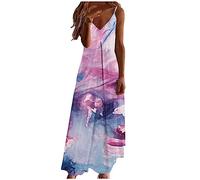 Maxi Dress for Women UK Spaghetti Strap Long Dress V Neck Sleeveless Summer Sundress Beach Holiday Casual Dresses Indian Boho Vintage Dress Loose Comfy Floral Print Dresses Plus Size 22