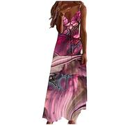 Maxi Dress for Women UK Spaghetti Strap Long Dress V Neck Sleeveless Summer Sundress Beach Holiday Casual Dresses Indian Boho Vintage Dress Loose Comfy Floral Print Dresses Plus Size 22